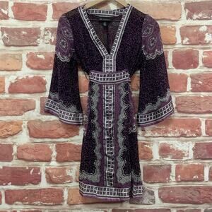 INC International Concepts Dress 2 Purple 100% Silk Boho Floral Casual Zip Up